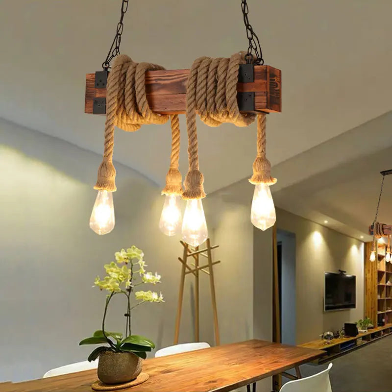 Axyaa Retro Industrial Wood Chandelier Pendant Lamp E27 Hanging Fixture