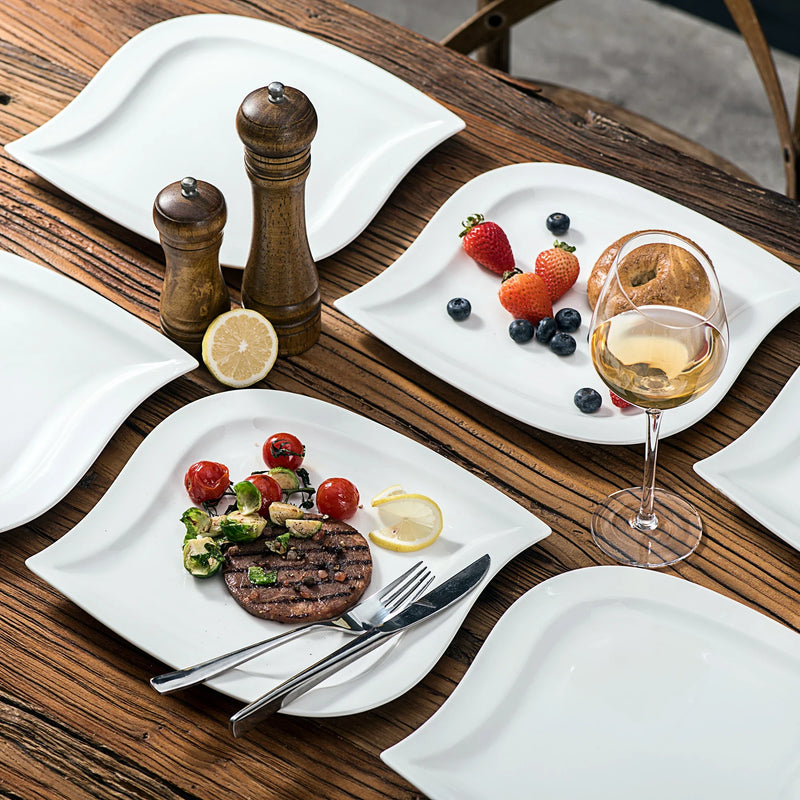 Axya Elvira Leaf Dinner Plates Set - 6 Solid Ceramic Dishes Tableware