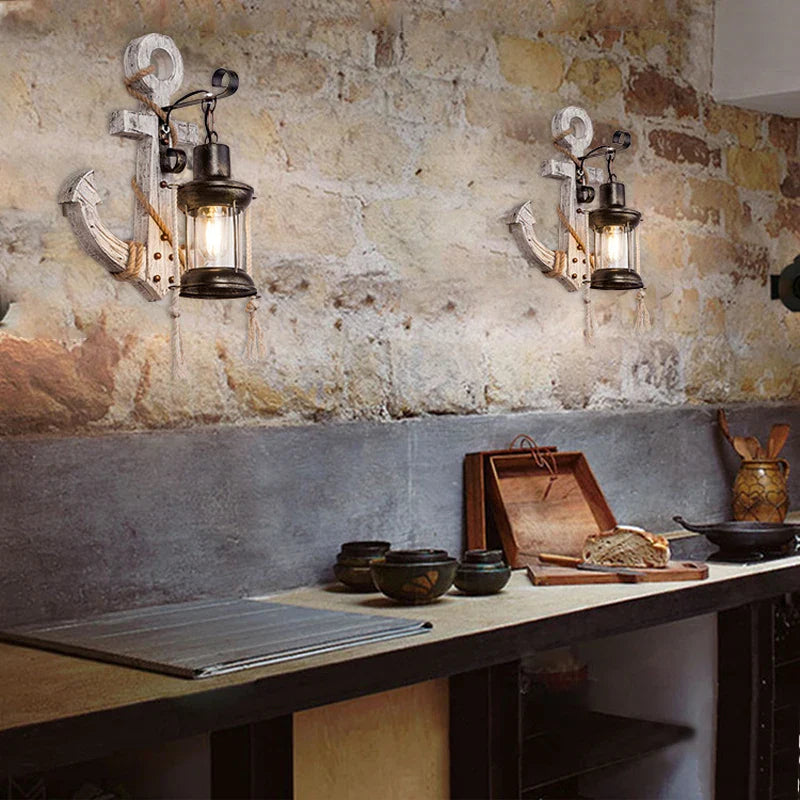 Axyaa Retro Vintage Wooden Glass Wall Lamp