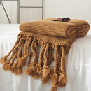Axyaa Ivory Pink Knit Throw Blanket with Tassels