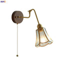Axyaa Vintage Copper Wall Lamp with Wood Base and Pull Chain - Bedroom Bathroom Lighting