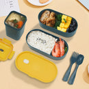 Axyaa Double Layer Lunch Box with Fork and Spoon - Microwave Safe Bento Box for Healthy Meals
