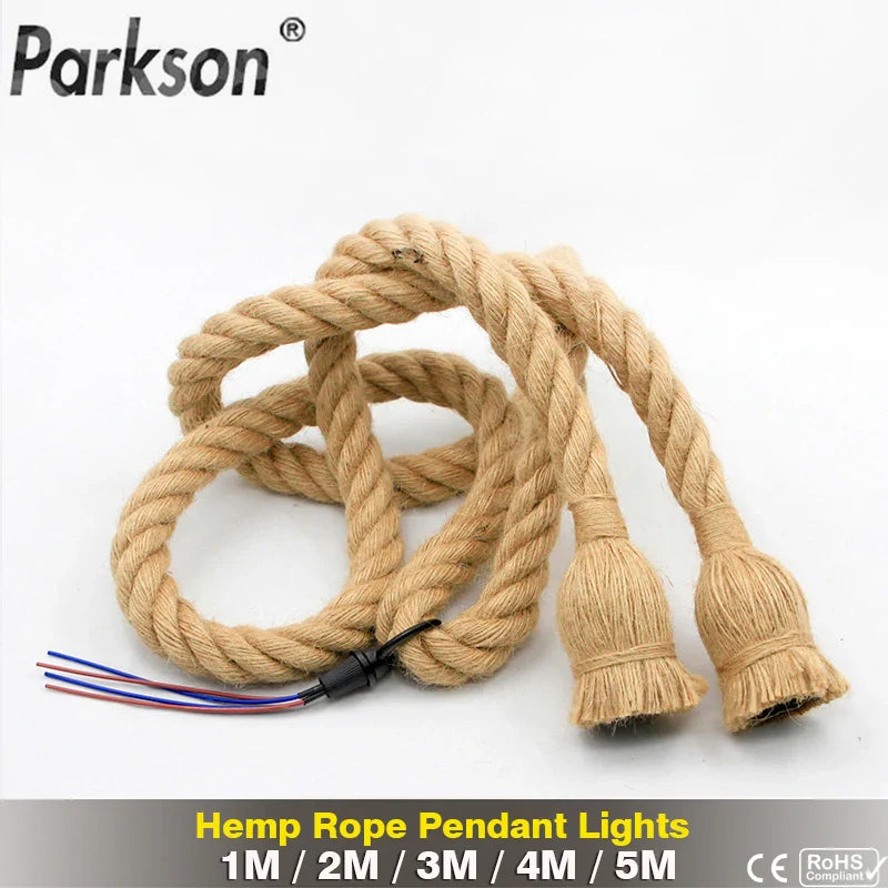 Axyaa Retro Hemp Rope Pendant Light with E27 LED Bulb - Industrial Vintage Hanging Lamp