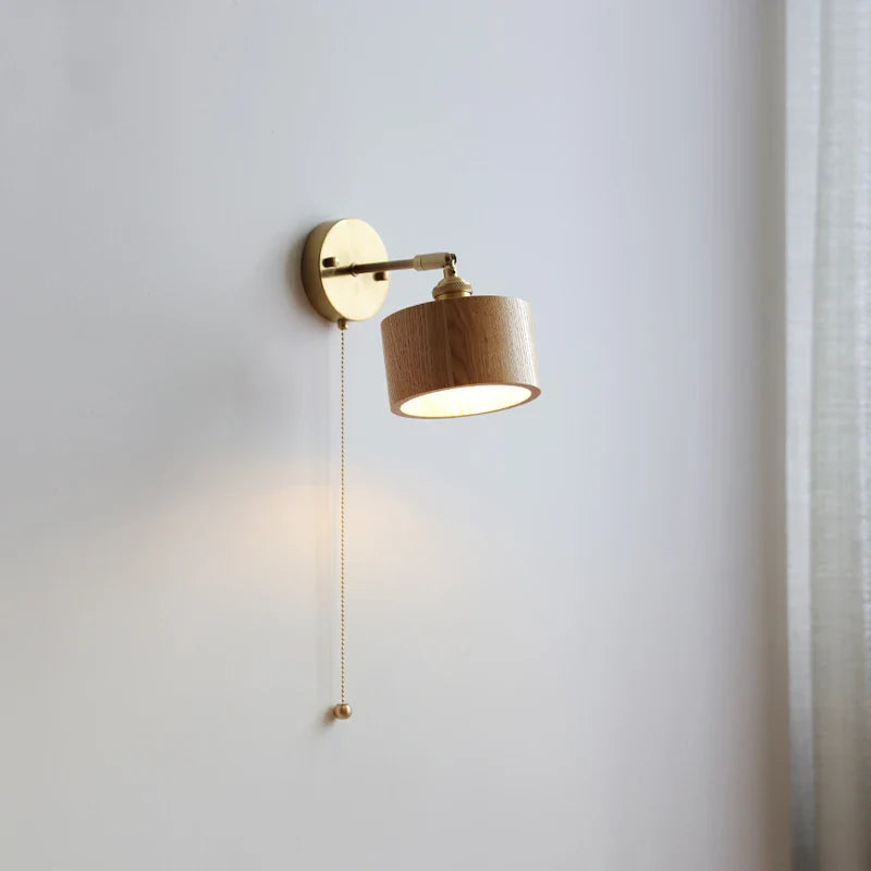 Axyaa Nordic LED Wall Lights with Pull Chain Switch, Walnut Finish