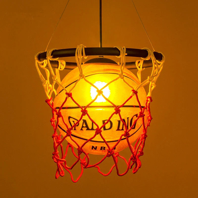 Axyaa Basketball Pendant Light: Unique Cafe Decor Lamp for Kids Bedroom.