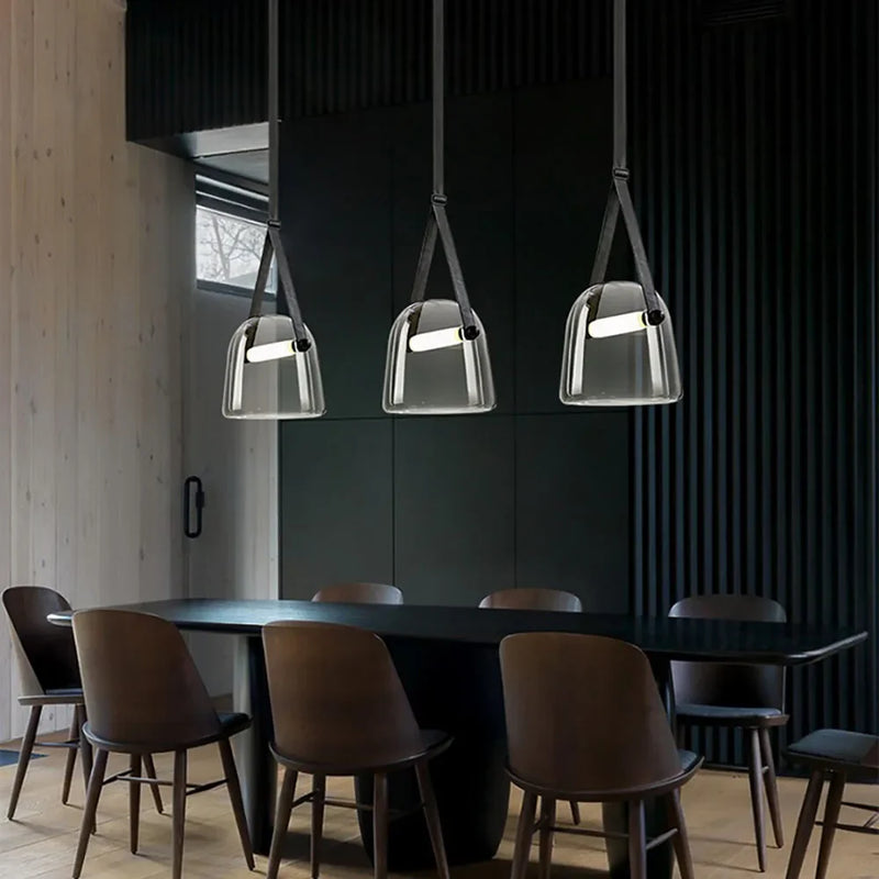 Axyaa Modern LED Glass Pendant Lights - Artistic Leather Designer Lamps for Living Room & Bedroom Decor