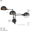 Axyaa Loft Antique Swing Arm Wall Sconce with 3 Heads Black Finish