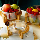 Axya Glass Fruit Plate with Wooden Base - Round Transparent Salad Bowl for Desserts