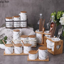 Axya Marbled Ceramic Seasoning Pot Set - Salt, Pepper, Chili, Oyster Sauce Bottle