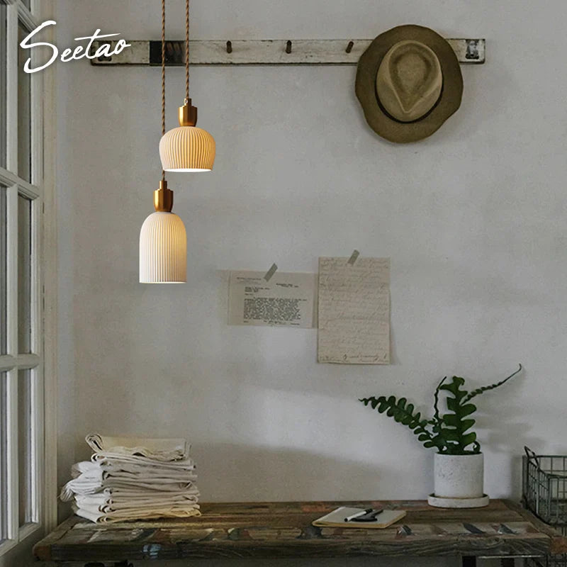 Axyaa Ceramic Pendant Lights Modern Hanglamp for Bedroom Living Room