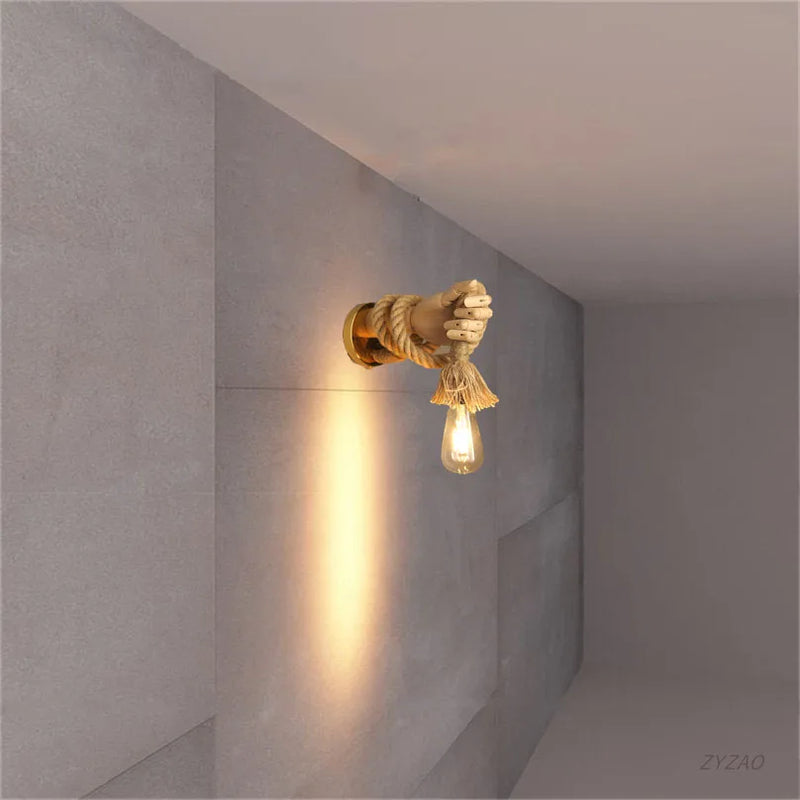 Axyaa Retro Hand Shape Wall Light Industrial Style Hemp Rope Wall Lamp