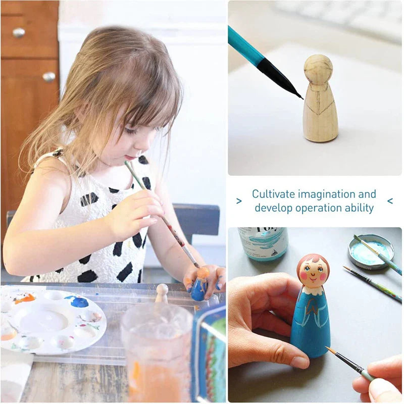 Axya Baby Teether DIY Painting Peg Dolls (Male & Female) - Unfinished Wood Decoration Toys