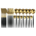 Axyaa 24-Piece Stainless Steel Cutlery Set for 6 - Black Gold Silverware
