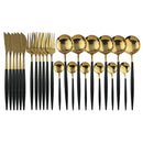 Axyaa 24-Piece Stainless Steel Cutlery Set for 6 - Black Gold Silverware