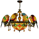 Axyaa Tiffany Style Parrot Lamp: Colorful Stained Glass Chandelier for Dining Room