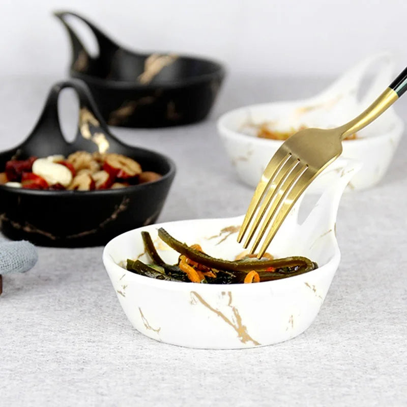 Axya Small Black Ceramic Plate Bowl Set for Kitchen Tableware and Seasoning Dish