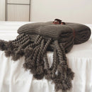 Axyaa Ivory Pink Knit Throw Blanket with Tassels