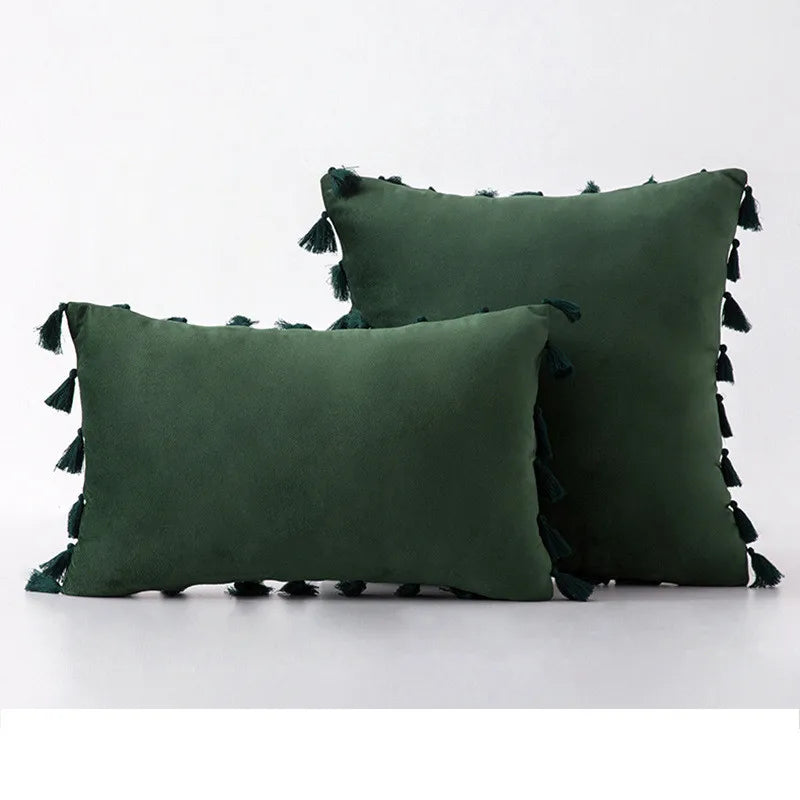 Velvet Tassel Throw Pillow Cover for Couch & Sofa - Axyaa Branded Luxe Accent Cushions