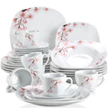Axyaa Pink Floral 60-Piece White Porcelain Plate Set for 12 Person