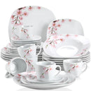 Axyaa Pink Floral 60-Piece White Porcelain Plate Set for 12 Person