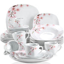Axyaa Pink Floral Porcelain Plate Set for 12 - 60-Piece Dinnerware Collection