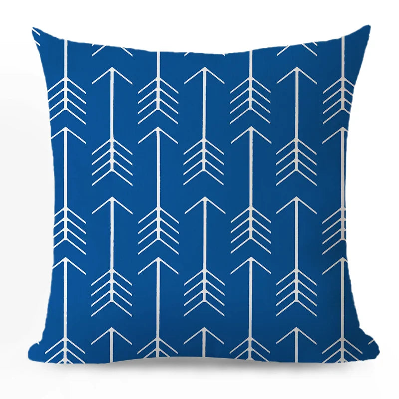 Axyaa Blue Geometric Cotton Linen Pillow Cover for Luxury Home Decor