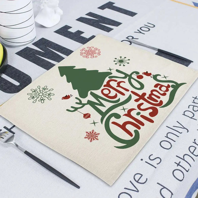 Axyaa Christmas Retro Fabric Napkins Set - Festive Table Decor for Home & Restaurant