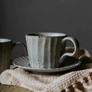 Axya Stoneware Couple Breakfast Cup Set with Saucer - Vintage Style Mug