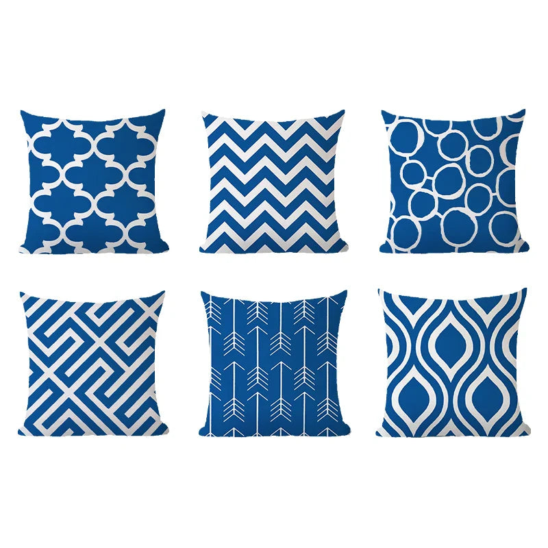 Axyaa Blue Geometric Cotton Linen Pillow Cover for Luxury Home Decor