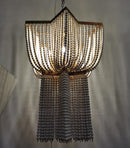Axyaa Vintage Wood Chandelier with Beaded Fringe for Kitchen, Foyer, or Bedroom
