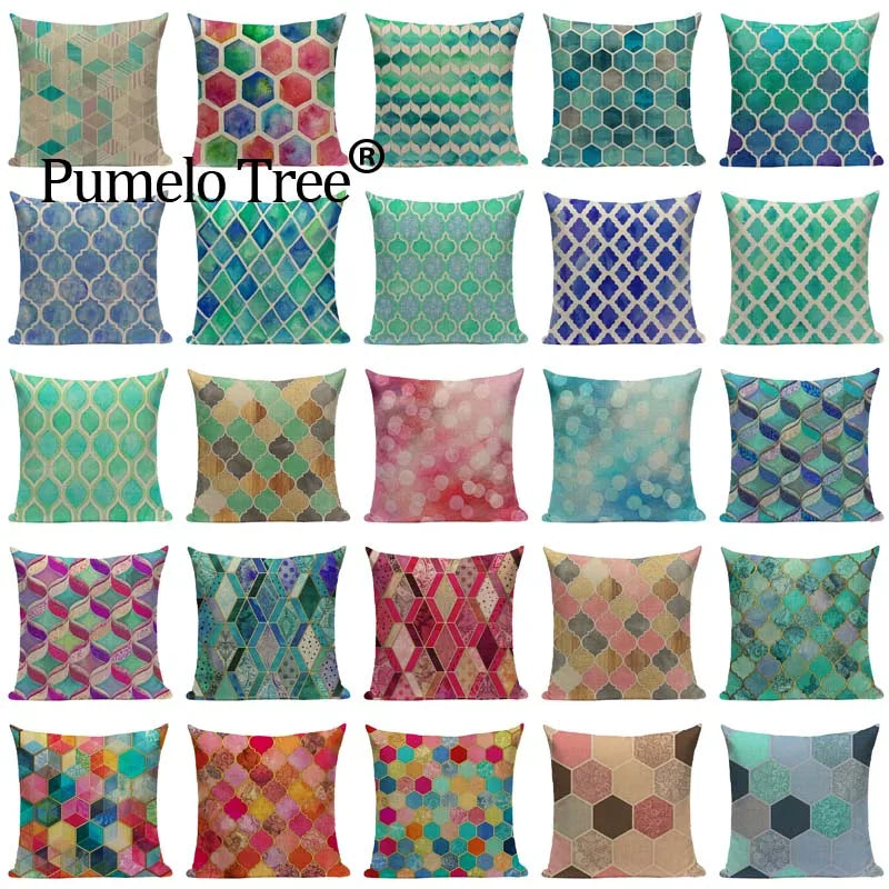 Axyaa Geometric Cushion Cover: Green Pink Diamond Design for Home, Bedroom, and Car