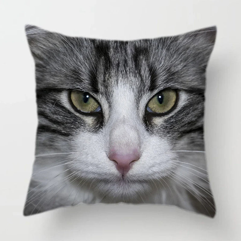 Axyaa Cat Face Print Throw Pillow Cover for Home Sofa Decor
