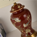 Axyaa Festive Magpie Hand-Embroidered Lampshade & Floral Ceramic Table Lamp
