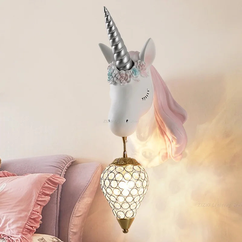 Axyaa Cartoon Unicorn Wall Lamp for Children's Bedroom Décor