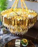 Axyaa Gold Oval Chandelier Stainless Steel K9 Crystal Suspension Lighting