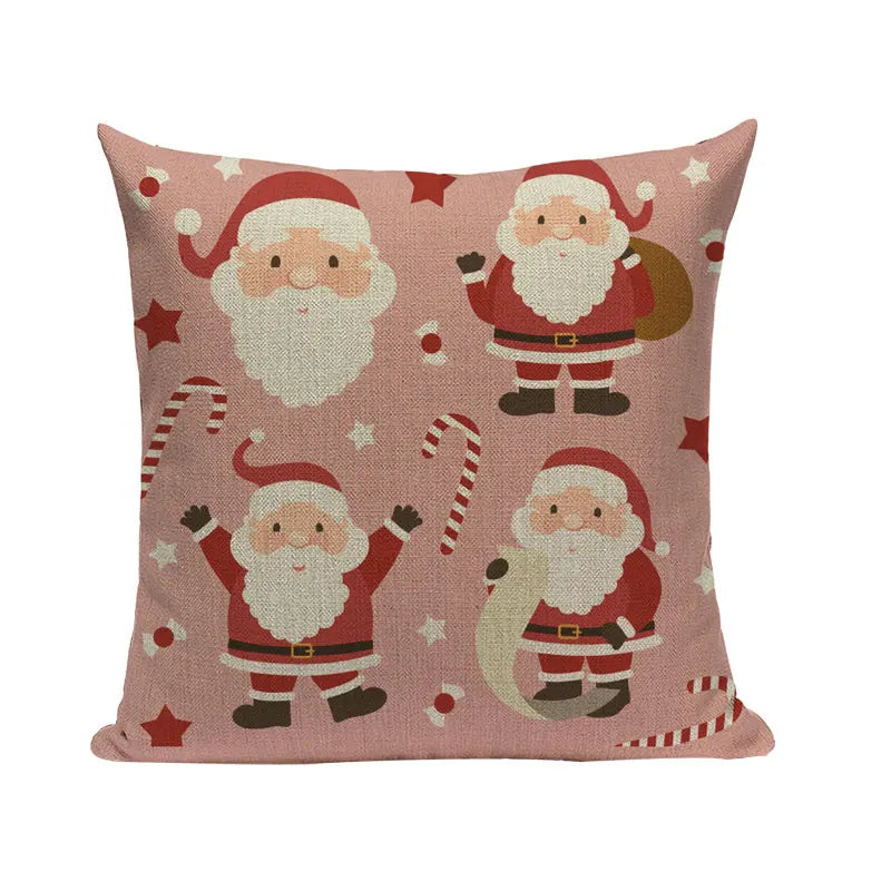 Axyaa Merry Christmas Decor Pillow Cover Set 45x45cm Linen Noel Cushion Cases