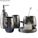 Axya Silver Ceramic Bathroom Set: Mouthwash, Soap Dispenser, Toothbrush Cup