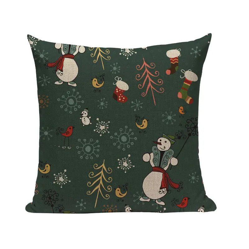 Axyaa Merry Christmas Decor Pillow Cover Set 45x45cm Linen Noel Cushion Cases