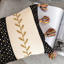 Axyaa Boho Style Gold Embroidered Cotton Pillow Cover, Black Ivory 45x45/30x50cm