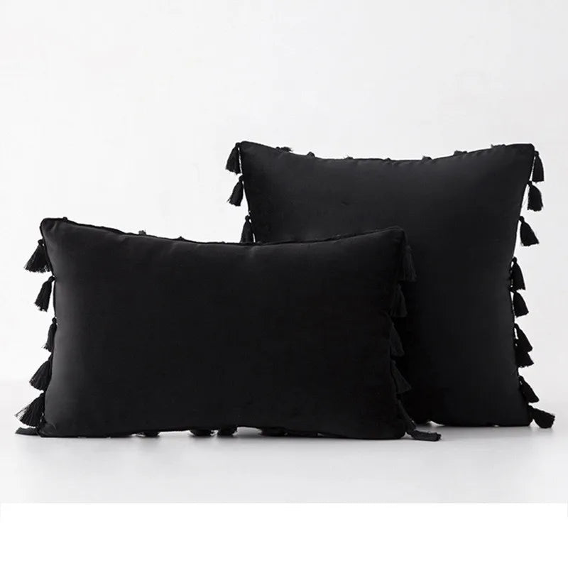 Velvet Tassel Throw Pillow Cover for Couch & Sofa - Axyaa Branded Luxe Accent Cushions