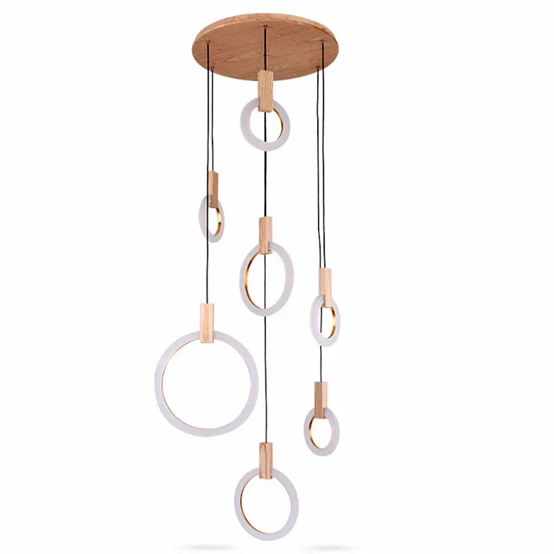 Axyaa Wooden Ring LED Chandelier for Dining Room and Staircase Lighting