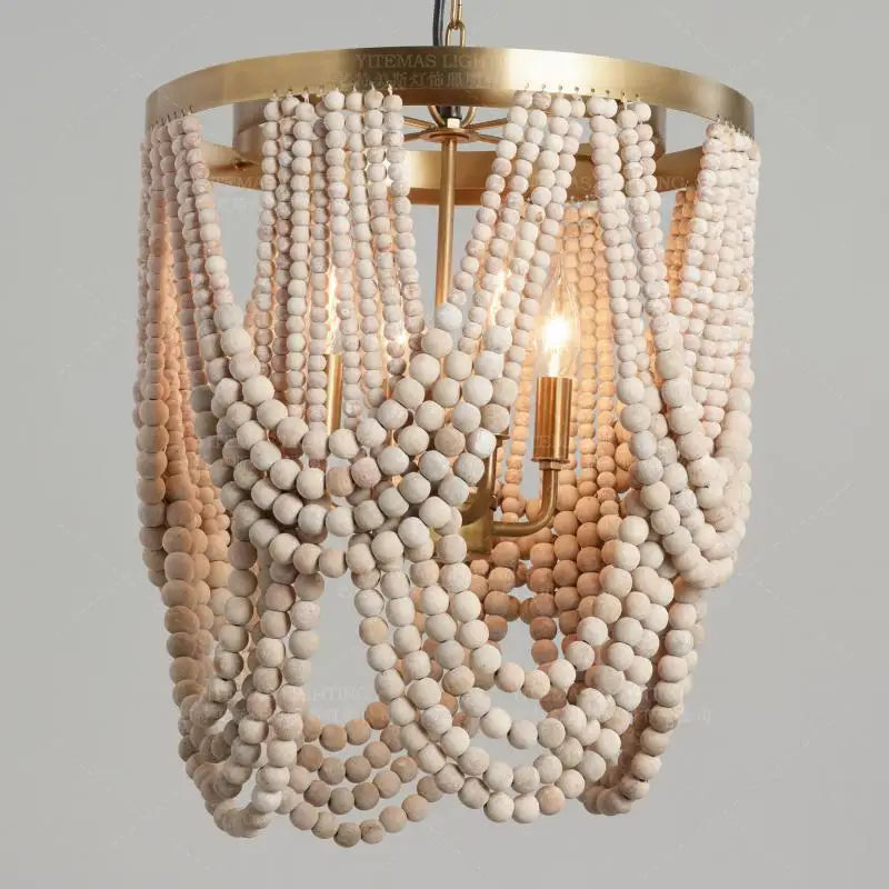 Axyaa Wooden Beaded Chandelier: Fringe Hanging Light for Kitchen, Baby Kids Room, Bedroom