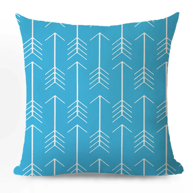 Axyaa Blue Geometric Cotton Linen Pillow Cover for Luxury Home Decor