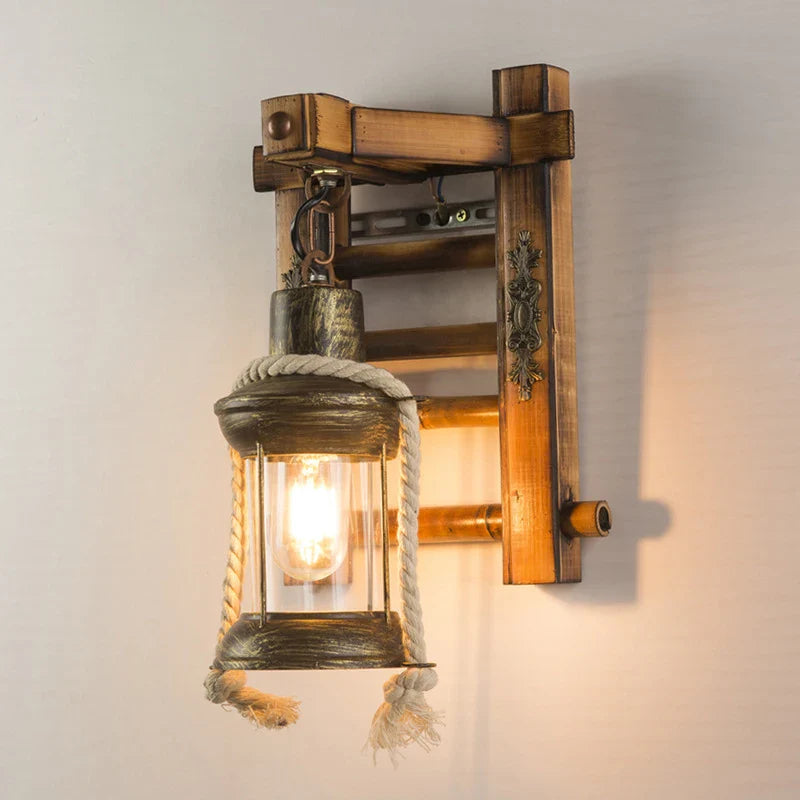 Axyaa Bamboo Wall Lamp: Retro Industrial Glass Sconce for Living Room, Bedroom & Stairway