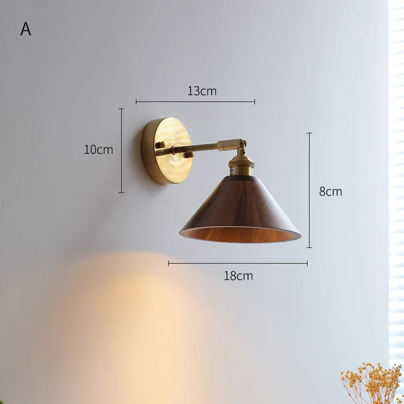 Axyaa Nordic LED Wall Lights with Pull Chain Switch, Walnut Finish