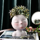Axyaa Nordic Human Head Vase Doll Sculpture Flower Pot Home Garden Decor