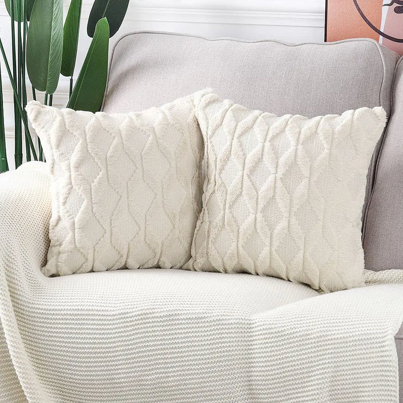 Geometric Plush Pillow Cover for Sofa, Nordic Home Decor by Axyaa