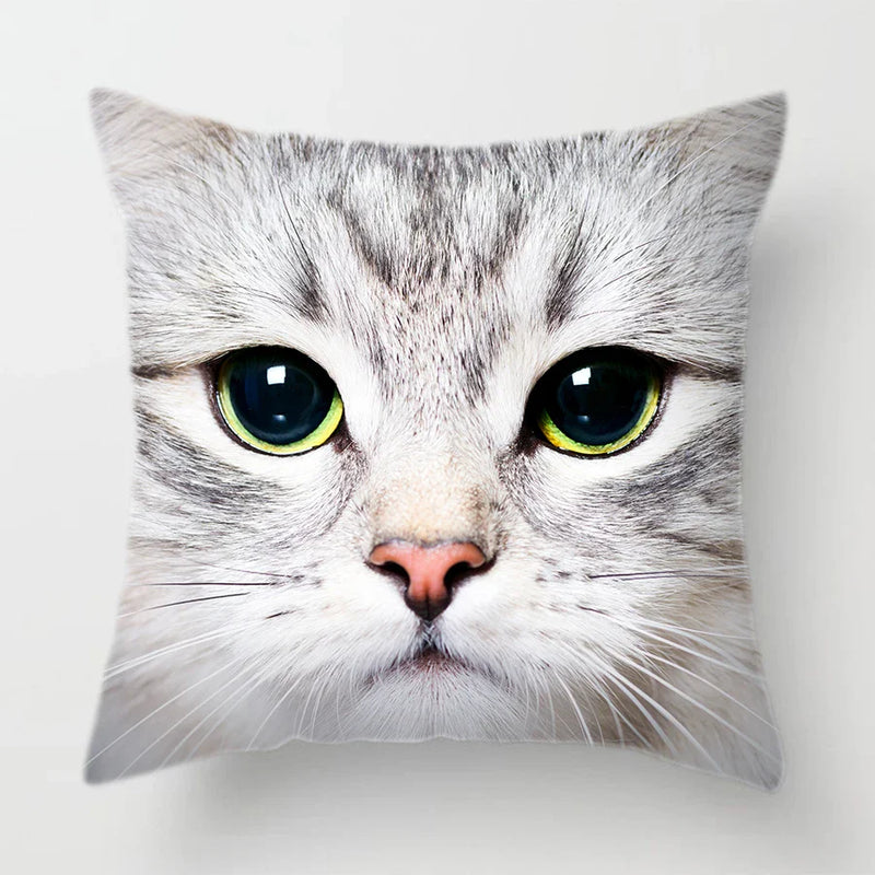 Axyaa Cat Face Print Throw Pillow Cover for Home Sofa Decor