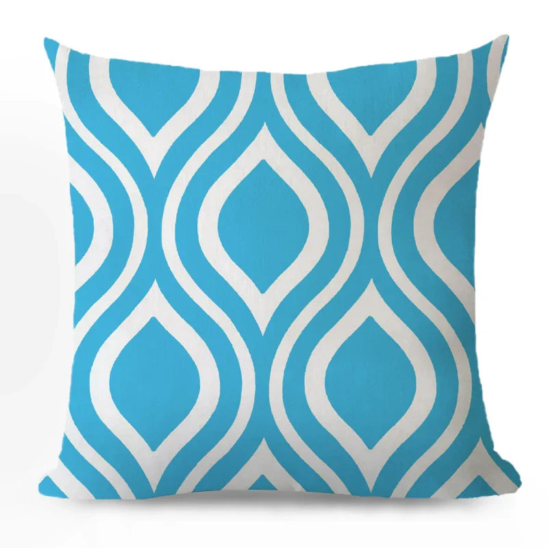 Axyaa Blue Geometric Cotton Linen Pillow Cover for Luxury Home Decor