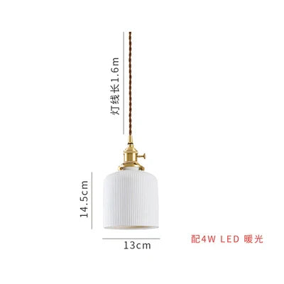 Axyaa White Ceramic Brass Pendant Lights - Nordic Japanese Style Hanging Lamp